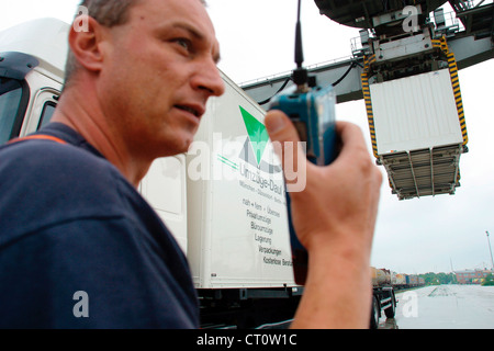 Containerstation in München Riem Stockfoto