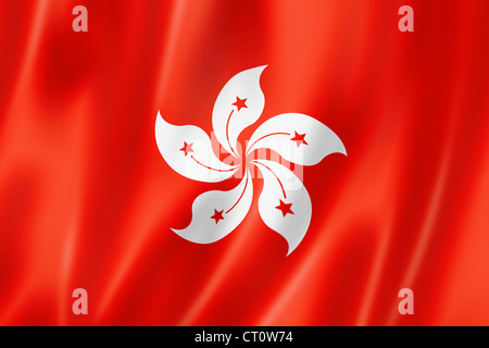 Hong Kong Flagge, dreidimensional zu rendern, seidige Textur Stockfoto