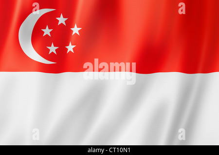 Singapur-Flagge, dreidimensional zu rendern, seidige Textur Stockfoto