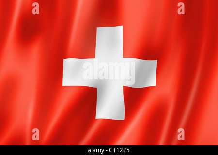 Schweiz Flagge, dreidimensional zu rendern, seidige Textur Stockfoto