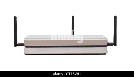 Generische Powerfull 3 Antenne Wireless-n Router isoliert auf weiss Stockfoto