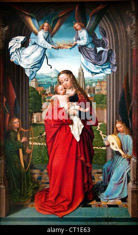 Jungfrau und Kind mit vier Engeln 1480 von Gerard DAVID 1450-1523 belgischen Belgien Niederlande Niederlande Stockfoto