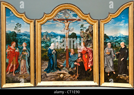 Die Kreuzigung mit Heiligen und ein Spender 1520 Joos van Cleve niederländischen belgischen Belgien Niederlande Stockfoto