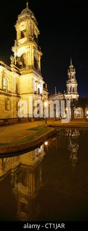 Die Standehaus und Hofkirche, Bruhl Terrasse, Dresden, Deutschland. Stockfoto