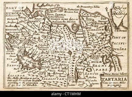 Karte von The Tartaria (Tartary) von Petrus Kaerius 1646 von John Speed Aussicht der berühmten Gegenden der Welt-1675 JMH6024 Stockfoto