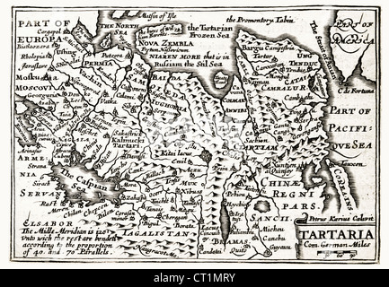 Karte von The Tartaria (Tartary) von Petrus Kaerius 1646 von John Speed Aussicht der berühmten Gegenden der Welt-1675 JMH6025 Stockfoto