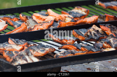 Barbecue Grill Lachsfilet Stockfoto