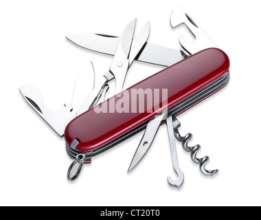 ein Schweizer Stil Multi Tool Taschenmesser isoliert auf weiss mit Beschneidungspfad Stockfoto