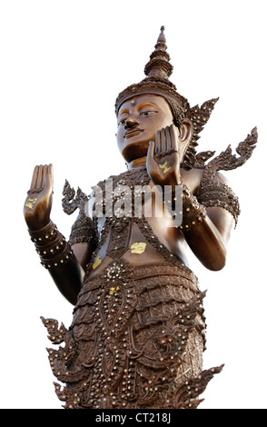 Buddha-Statue, die isoliert auf weißem Hintergrund, Fokus auf dem Kopf, Thailand Stockfoto