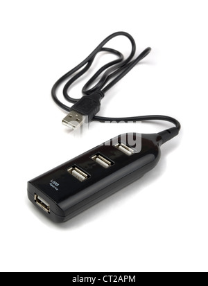 Black USB-Hub isoliert auf weiss Stockfoto