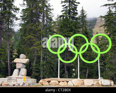 Grüne Olympische Ringe, Cypress Mountain, Vancouver, Kanada Stockfoto