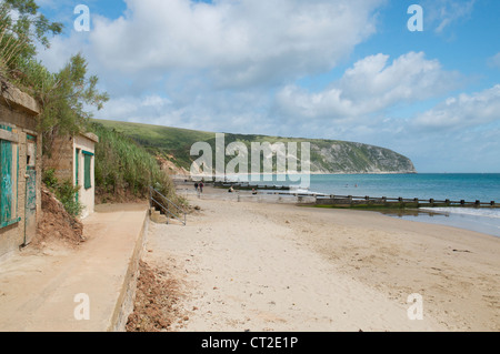 Swanage Strand am Sommertag Stockfoto