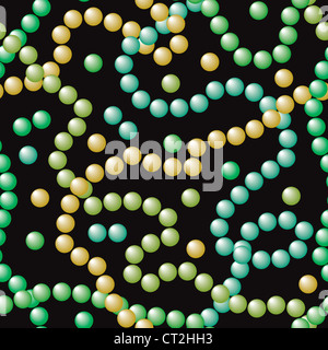 Halsketten aus farbigen Kugeln auf schwarzem Hintergrund - nahtlose Textur Stockfoto