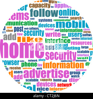 Illustration von social-Media-Konzept. Soziale Medien Wordcloud in Kreisform Stockfoto