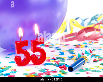 Geburtstag Kerzen zeigen Nr. 55 Stockfoto