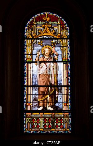 Johannes der Täufer, Vorläufer Glasfenster aus dem Jahr 1881 von j.b. Anglade in San Jerónimo el Real Kirche in Madrid, Spanien. Stockfoto