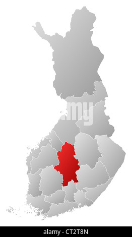 Politische Karte von Finnland mit mehreren Regionen wo Mittelfinnland markiert ist. Stockfoto