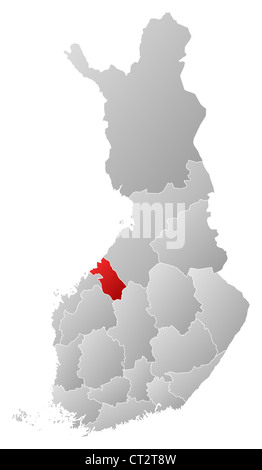 Politische Karte von Finnland mit mehreren Regionen, die dem zentralen Österbotten hervorgehoben ist. Stockfoto