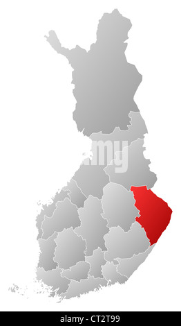 Politische Karte von Finnland mit mehreren Regionen wo Nordkarelien markiert ist. Stockfoto