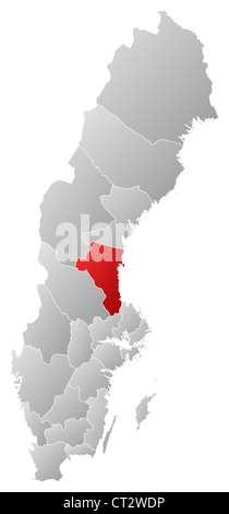 Politische Karte von Schweden mit den verschiedenen Provinzen, wo Gävleborg Grafschaft markiert ist. Stockfoto