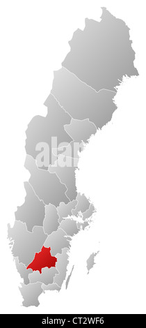 Politische Karte von Schweden mit den verschiedenen Provinzen wo Jönköping Grafschaft markiert ist. Stockfoto
