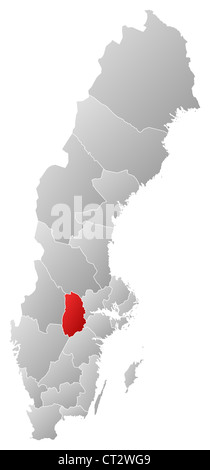 Politische Karte von Schweden mit den verschiedenen Provinzen wo Örebro Grafschaft markiert ist. Stockfoto