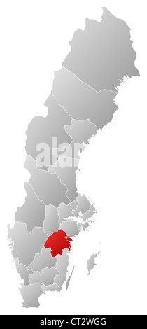 Politische Karte von Schweden mit den verschiedenen Provinzen Östergötland Grafschaft wo markiert ist. Stockfoto