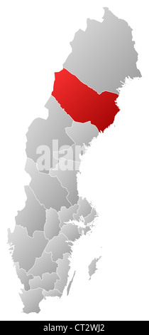 Politische Karte von Schweden mit den verschiedenen Provinzen, wo Västerbotten Grafschaft markiert ist. Stockfoto