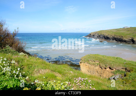 Poldhu Bucht in der Nähe von Pfosten in Cornwall, Großbritannien Stockfoto