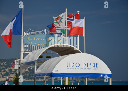 Lido-Plage Bar & Restaurant, Promenade des Anglais, Nizza, Côte d ' Azur, Alpes-Maritimes, Provence-Alpes-Côte d ' Azur, Frankreich Stockfoto