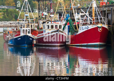 Trawler und kleine Fischerboote ankern in Ullapool Hafen Wester Ross Schottland Großbritannien GB EU Europa Stockfoto