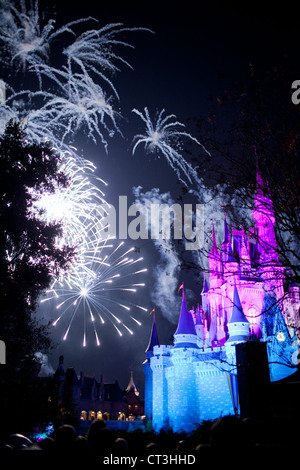 Nacht-Feuerwerk auf Burg Cinderella´s im Magic Kingdom, Disney World, Orlando, Florida Stockfoto