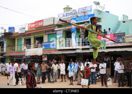 Straße Zirkuskünstler Andhra Pradesh in Indien Stockfoto