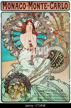 Alphonse Mucha (Alfons Maria) 1860-1939 Monaco Monte-Carlo - Chemin De Fer - Eisenbahn Stockfoto