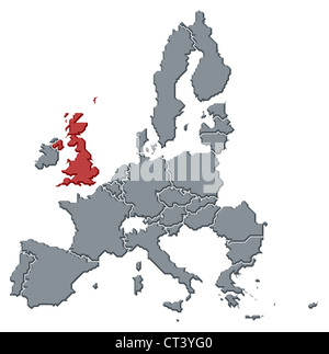 Politische Karte der Europäischen Union mit den mehrere Staaten, wo die United Kingdem markiert ist. Stockfoto