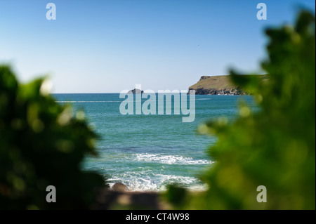 Polzeath Bucht an einem sonnigen Sommertag in Cornwall Stockfoto