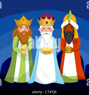 Three Wise Men bringen Jesus Geschenke zu Weihnachten Stockfoto