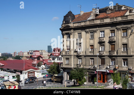 Stadtzentrum von Belgrad in Serbien Luftbild aus Zleni Venac (Markt) Stockfoto
