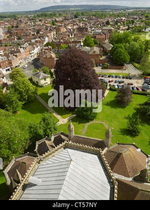 Tewkesbury Abbey View Blick nach Osten vom Turm Stockfoto