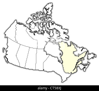 Politische Karte von Kanada mit den verschiedenen Provinzen Quebec wo markiert ist. Stockfoto