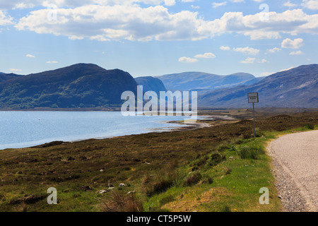 Single Track Nordküste 500 Straße A 838 im Norden und Westen Hochland touristische Route vorbei an Loch Eriboll. Sutherland Highland Schottland Großbritannien Stockfoto