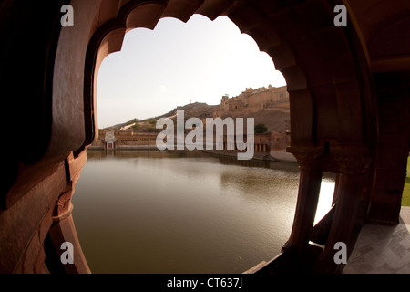 Der Bernstein Palast in Jaipur bei Sonnenuntergang Stockfoto