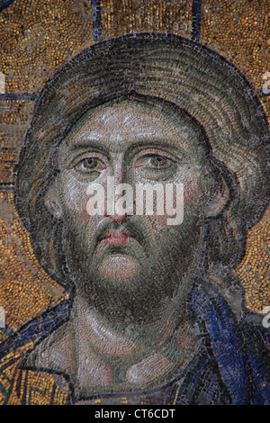 Nahaufnahme des Christus Pantokrator, Deesis Mosaik, Hagia Sophia, Sultanahmet, Istanbul, Türkei Stockfoto