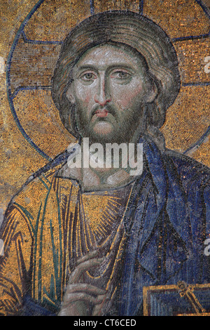 Nahaufnahme des Christus Pantokrator, Deesis Mosaik, Hagia Sophia, Sultanahmet, Istanbul, Türkei Stockfoto