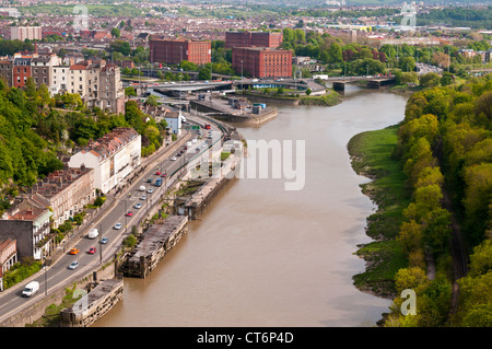 Blick über Bristol City von Clifton Suspension Bridge, Bristol, UK Stockfoto