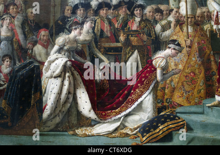 Gemälde im Louvre Museum Titel - die Krönung der Königin Josephine von Napoleon, mit dem Papst segnet die Kaiserin Stockfoto