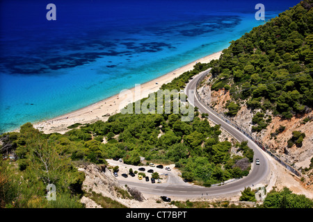 Pefkoulia Strand auf der Westseite von Lefkada (oder "Lefkas") Insel, Griechenland, Ionisches Meer, Nordteil ("sieben Inseln") Stockfoto