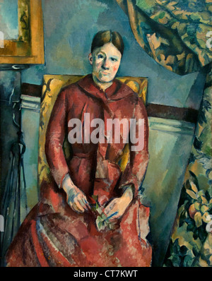 Madame Cézanne (Hortense Fiquet, 1850 – 1922) in einem roten Kleid Paul Cézanne 1839 – 1906 France Französisch Stockfoto
