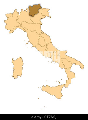 Karte von Italien, Trentino-Alto Adige/Südtirol markiert ist. Stockfoto