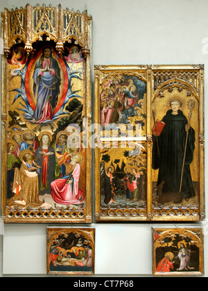 St. Giles mit Christus über Satan und die Mission der Apostles1420 von Miguel Alcañiz - Alcanyís Spanisch Spanien triumphiert Stockfoto